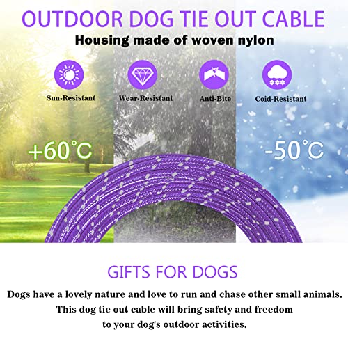 Vivboo Dog Tie Out Cable 10Ft/15Ft/20Ft/30Ft Dog Runner Cable For Training With Swivel Hook Green/Blue/Purple Dog Chains For Yard And Outside For Heavy Duty Dogs Up To 100Lbs #TOP6