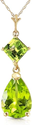 Miniatura 3 de Galaxy Gold GG Collar de oro macizo de 2 quilates de 14 quilates con colgante de gota de peridoto natural