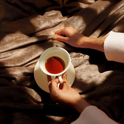 Image of NANPIPER Queen Size Blanket - Lightweight Soft Fleece for Adults All-Season Coffee Brown 90 inchx90 inch