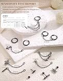 Chriscoco 33 kolczyki do piercingu helix i tragus, złote, srebrne, czarne, kreolki z łańcuszkiem Conch Daith, Stal nierdzewna, bez kamieni