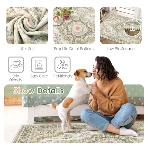 Tapete verde 4'x6.5' lavable para interiores miniatura 6