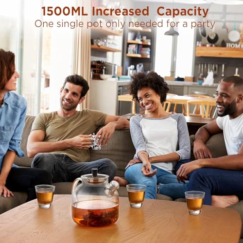 1500ml(50oz) Glass Teapot with Removable Infuser, Ehugos Stovetop Safe Large Tea Pot, Blooming and Loose Leaf Hand Crafted Kettle for Women and Adult with Stainless Infuser - Image 3