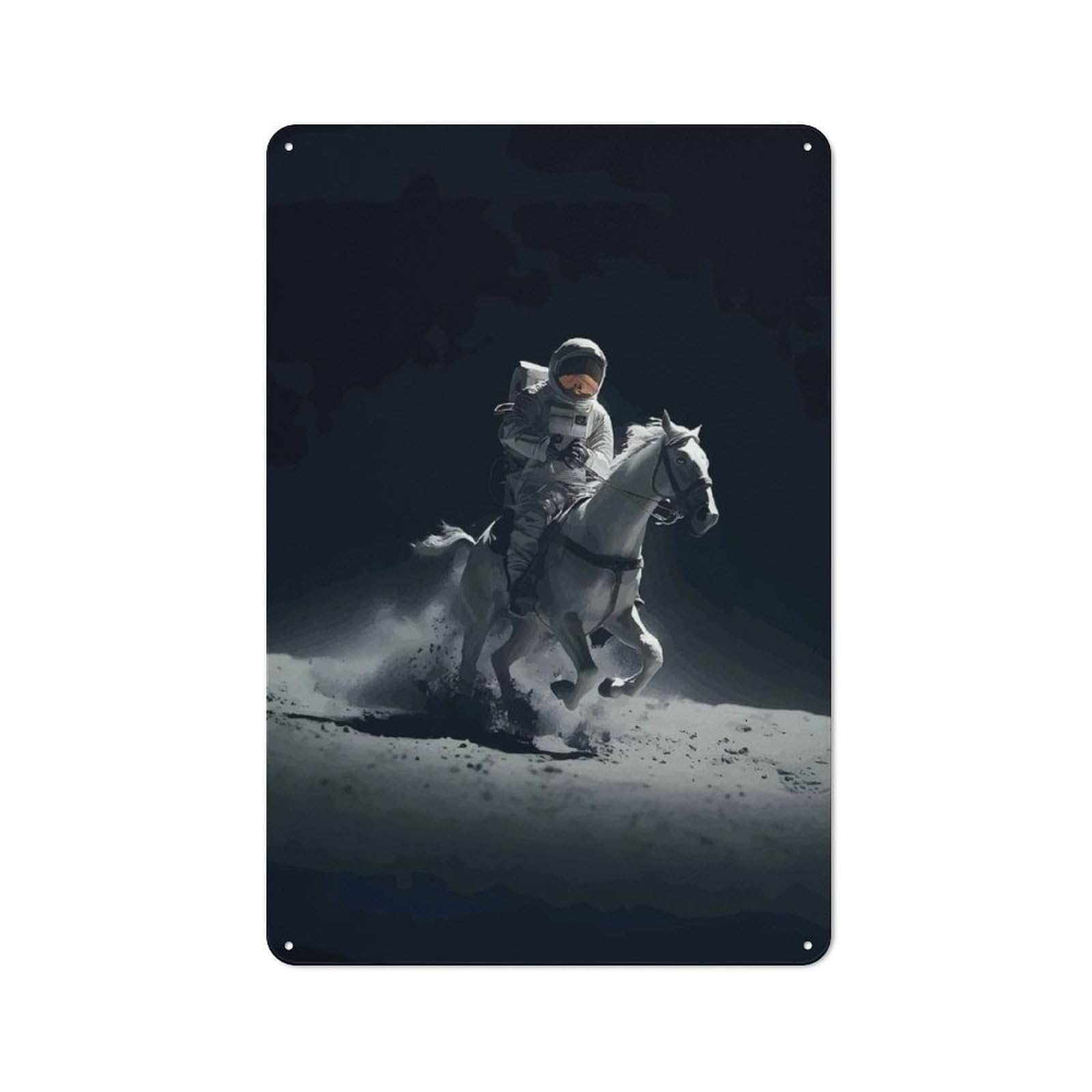 Creative Astronaut Riding A Horse on Moon Metal Desk Wall Sign 30x20cm, Study Room Decor for Home Office, Reading Corner Or Bedroom