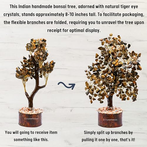 Image of Certified Tiger Eye Crystal Tree for Good Luck - Healing Crystals Money Tree for Wealth, Positive Energy at Home Office - Decorative Spiritual Gifts for Vastu, House Warming