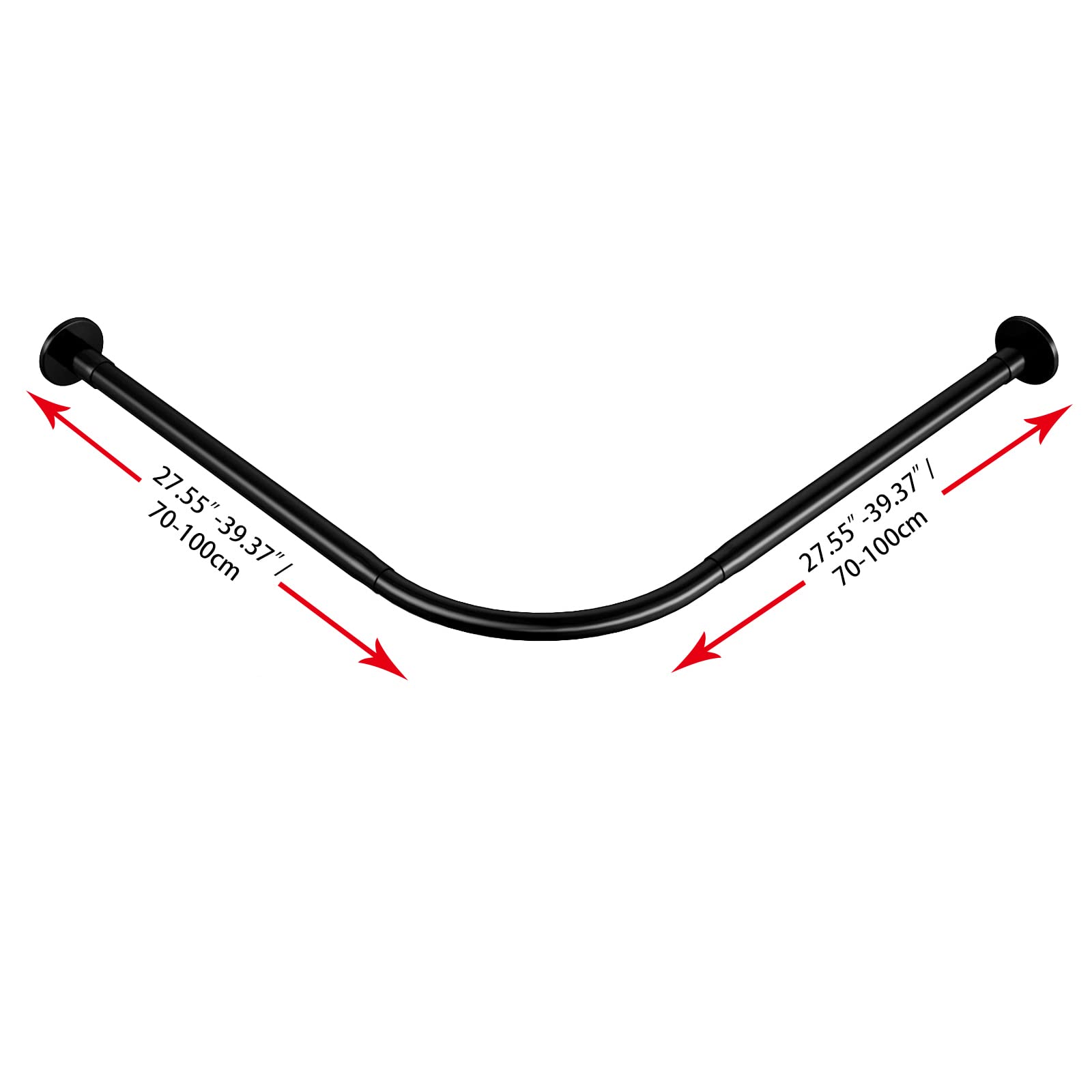 Asta angolare per tenda da doccia, regolabile, in acciaio inox, a forma di L, installazione senza trapano, per bagno, vasca da bagno, negozio di abbigliamento (nero, 70-100 cm x 70-100 cm)