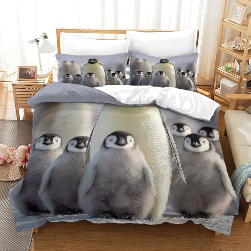 Housse de couette pingouin 140x200 parure lit 3D microfibre - 3
