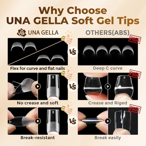Image of UNA GELLA Square Straight Nail Tips Medium 504PCS Pre Etched Square Gel Nail Tips Full Cover French Style Salon for Women DIY Press On Flase Nails Extension 12 Sizes Acrylic Nails