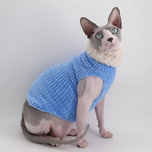 Miniatura 5 de Sphynx - Ropa de invierno cálido de piel sintética para gato, abrigo de cuello alto de moda para gatos, pijamas para gatos y perros pequeños,