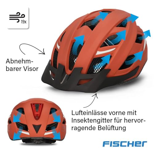 Fischer Erwachsene Fahrradhelm, Radhelm, Cityhelm Urban Plus Miami, L/XL, 58-61cm, braun, mit integriertem LED-Rücklicht – Ansicht 6
