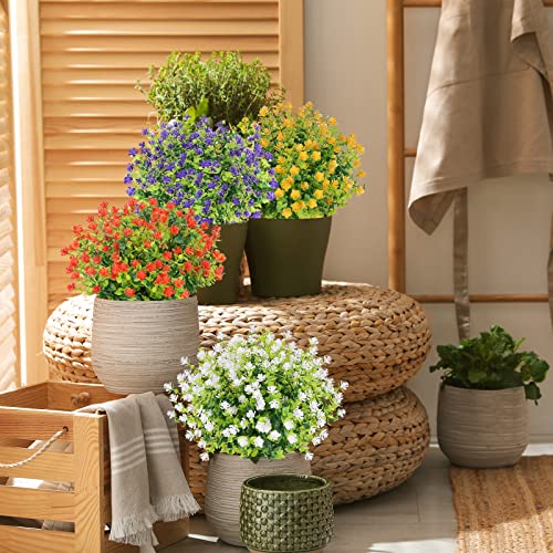 Cewor 12 Bundles Artificial Flowers For Outdoors, Fake Flowers In Bulk Plastic Plants Uv Resistant Faux Greenery Boxwood For Hanging Planters Vase Indoor Outside Decorations (Mix Color) #TOP2