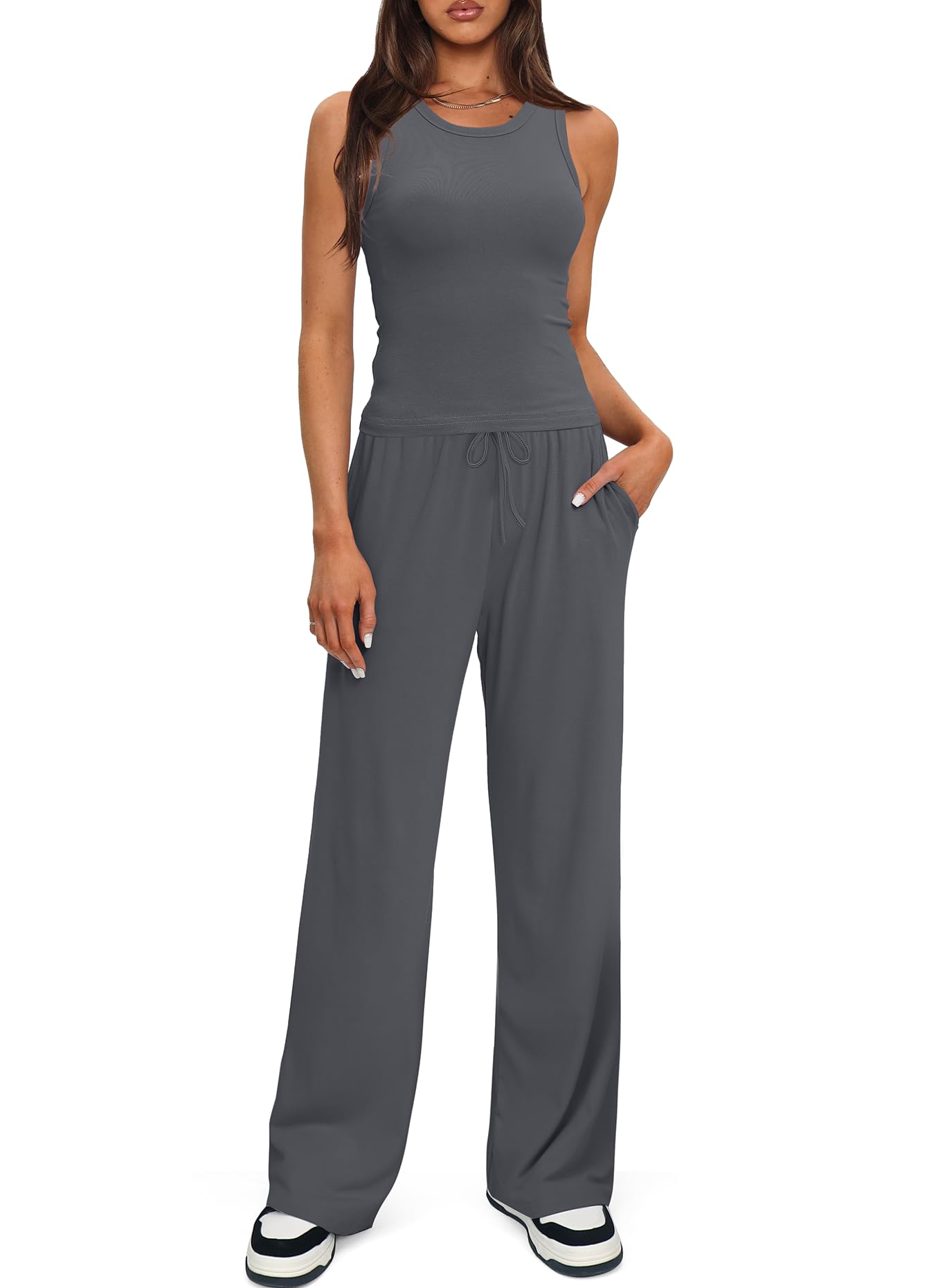 Darong Women's 2 Piece Outfits Lounge Sets Sleeveless Tank Tops Wide Leg Pants Sets Tracksuits Match Sets