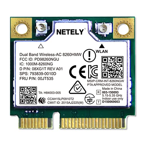 NETELY Wireless-AC 8260HMW 1200Mbps Mini-PCIE Interface WiFi Adapter with Bluetooth 4.2 for Laptop PCs, Intel Wireless-AC 8260D2W, 2.4GHz 300Mbps & 5GHz 867Mbps WiFi Card (Wireless-AC 8260HMW)