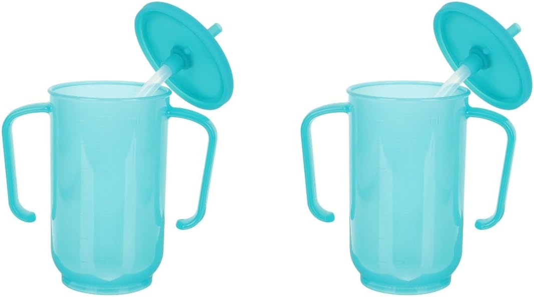 2PCS Spill Proof Cups for Adults with Two Handles, Independence Sip Cups Convalescent No Spill Feeding Cup with Straw Adult Sippy Cups with Handles for Elderly Spill Proof