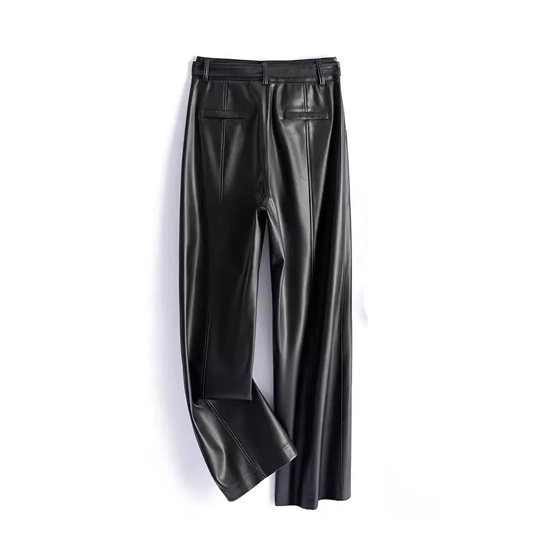 Pantalones de cuero para mujer, cintura alta, sueltos, casuales, pantalones rectos de negocios