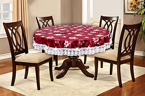 Image of The Furnishing Tree Round Shaped 4 Seater Table Cover WxL 60x60 inches with White Border lace