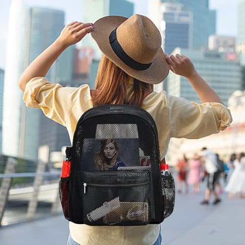 Black Mesh Backpack, See-Through Lightweight Backpack, Comfortable Semi-Transparent Design, Spacious and Breathable, Ideal for College, Beach, Fitness, and Sports Use4