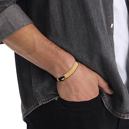 Calvin Klein Jewelry Men's Ionic Plated Thin Gold Steel And Black Leather Bracelet, Color: Black (Model: 35000408) #TOP2