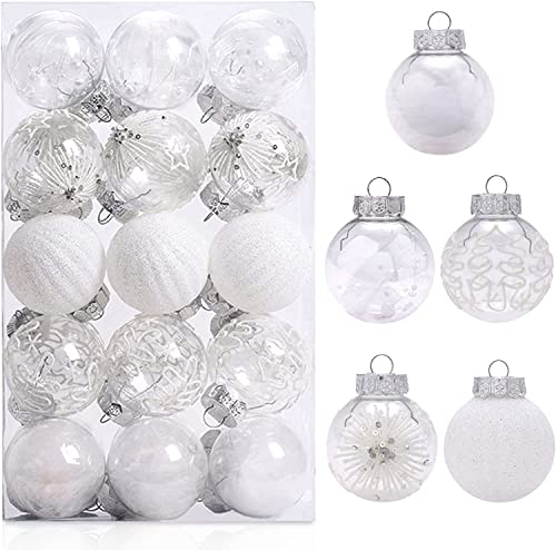KiKom Bolas de Natal 30 peças quebráveis transparentes bolas de árvore de Natal decorações para festivais de casamento de Natal (branco, 2,36"/60 mm)