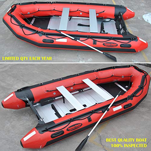 Seamax Ocean380T 12.5 Feet Commercial Grade Inflatable Boat, 5 Pontoon Chambers, Aluminum Floor, V Bottom, Max Support 25Hp Motor, Coast Guard Standard Reflective Tapes, Multi-Purpose (Red) #TOP5