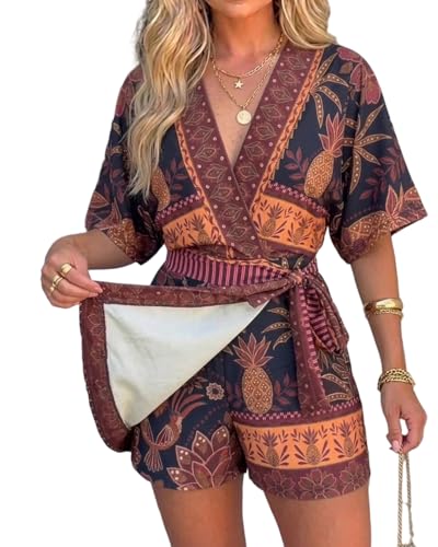 CHICME Women's Summer Boho Romper 2026 V Neck Batwing Sleeve