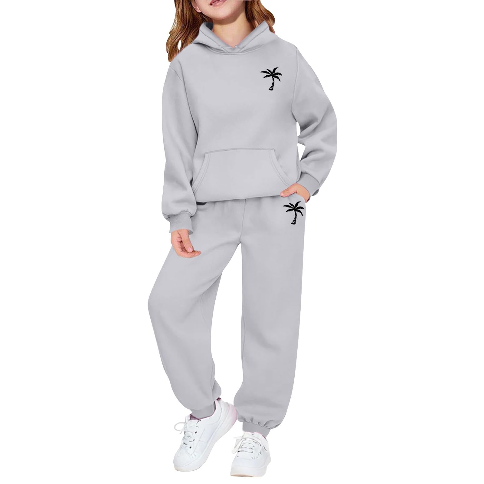 WINWUQB - Conjunto deportivo con capucha para niñas de 2 piezas