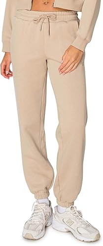 Cali1850 Pantalón deportivo Cloud Nine Fleece para mujer, cintura alta, ajuste holgado, dos bolsillos, cintura elástica con cordón