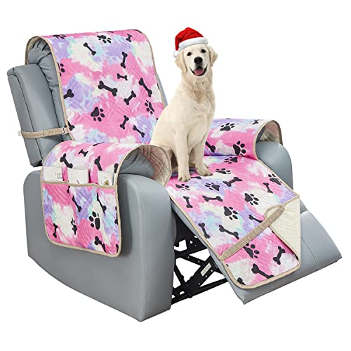 Boctopug Recliner Chair Cover 30 Inches Sofa Slipcover Waterproof Recliner Slipcover Reversible Sofa Cover Water Resistant Couch Cover For Dogs Pets (Recliner 30", Red+Black Paw Bone) #TOP6