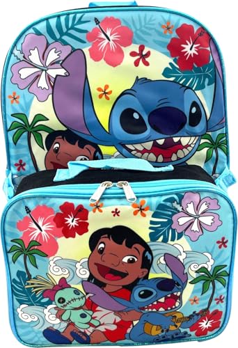 Disney Stitch 16 Inch School Backpack With Removable Lunch Box Set (Lilo & Stitch)