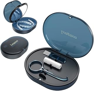 New Double-layer Retainer Storage Case with Belt Chewing,Removal Tool,Cleaning Brush,Built in Mirror Orthodontic Retainer Case