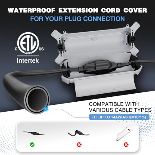 Image of Flemoon 3 Pack Outdoor Extension Cord Waterproof Cover, for Outlet | Small Electrical Connection Box for Straight Plug, Socket, Halloween, Christmas Holiday Decoration String Light, Light Gray