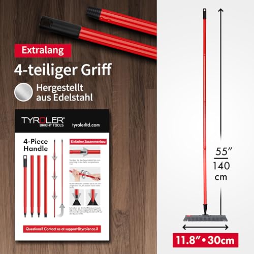 Tyroler Japanischer Silikon Besen & | Kehrbesen-Kopf aus 100% Silikon 30 cm | Besen mit Stiel und 140 cm Anti-Rost-Griff | Silikonbesen mit Stiel | Gummibesen Tierhaare | Besen Innen – Bild 8