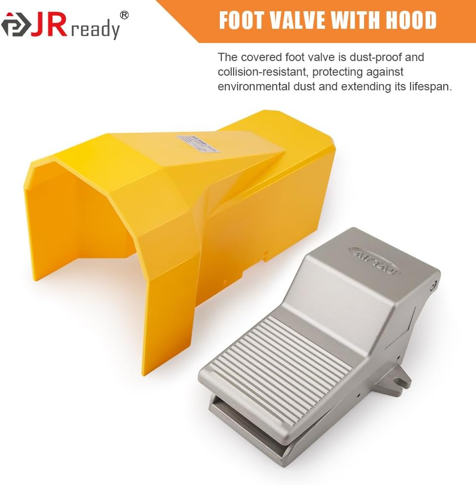JRready 4F210-08FT 1/4”NPT Pneumatic Foot Pedal with Protective Shield Air Foot Pedal Accessory for Pneumatic Crimping Tools Speed Foot Switch