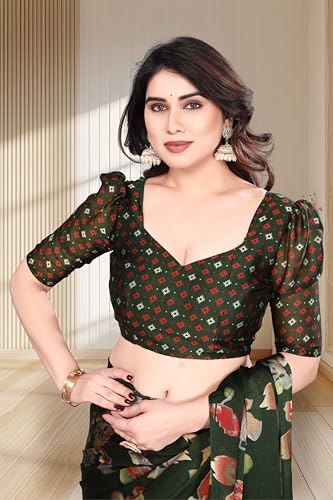Image of SUPERLAXMI Women's Chiffon Floral Printed Saree with Blouse Piece