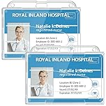 Teskyer 2 Pack ID Card Holders, Card Holder for Lanyard, ID Badge Holder, Transparent, Rigid, Plastic, for Office, Bus, Passes, Horizontal
