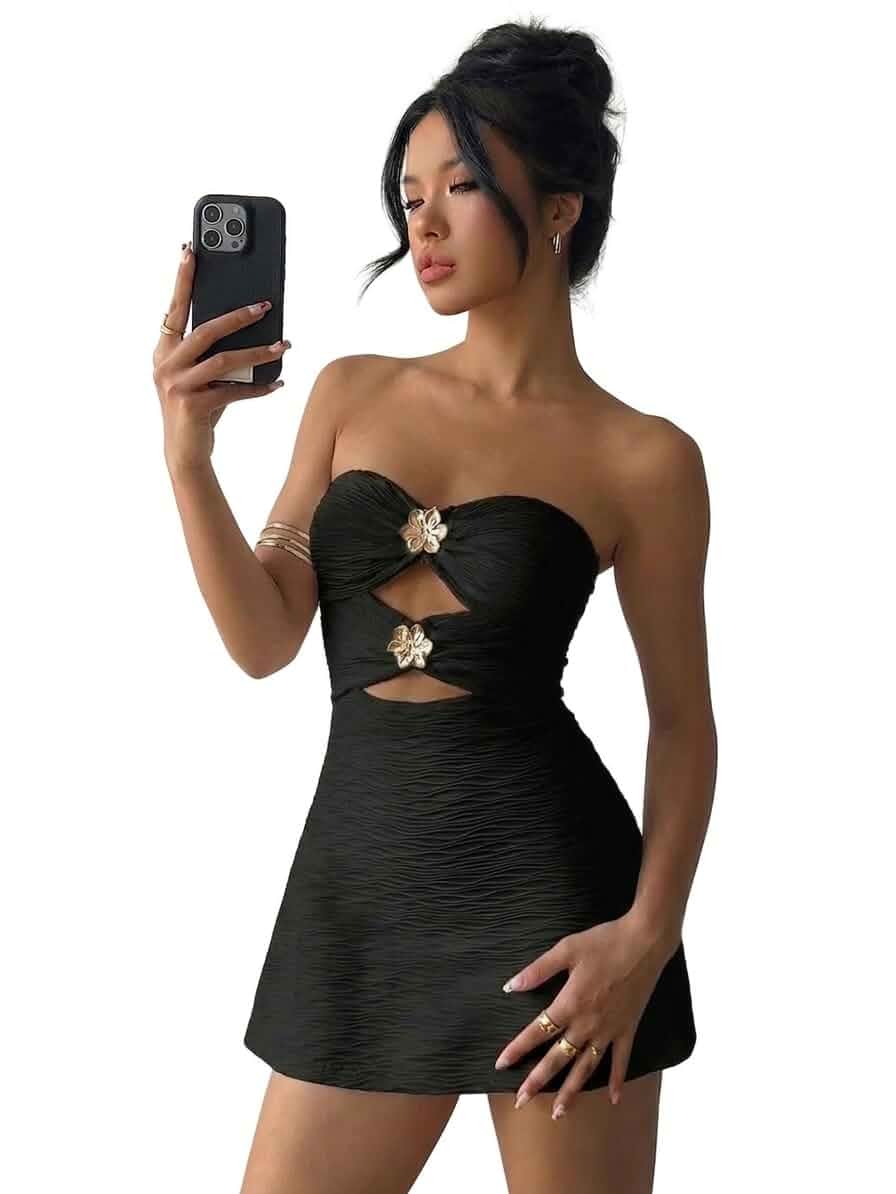 SISKIN Strapless Bodycon Vacation Dress Y2K Cut Out Club Short Formal Cute Mini Party Tube Top Dress Sleeveless