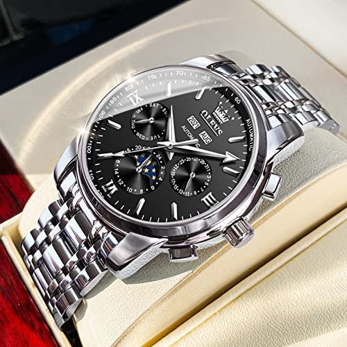 Image of OLEVS Automatic Men Watch Self Winding Mechanical Luxury Dress Moon Phase Stainless Steel Waterproof Luminous Calendar Wrist Watch