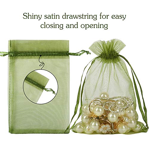 Image of HRX Package 100pcs Organza Drawstring Bags Olive Green, 4 x 6 inch Candy Mesh Gift Bags Jewelry Pouches Small Christmas Sachet