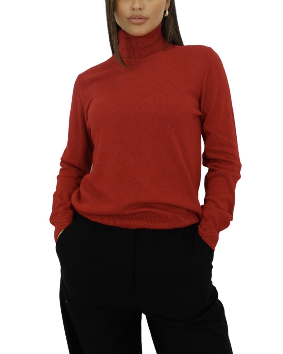 Win's Women's Wool and Cashmere Turtleneck Sweater, Made in Italy, Red, S