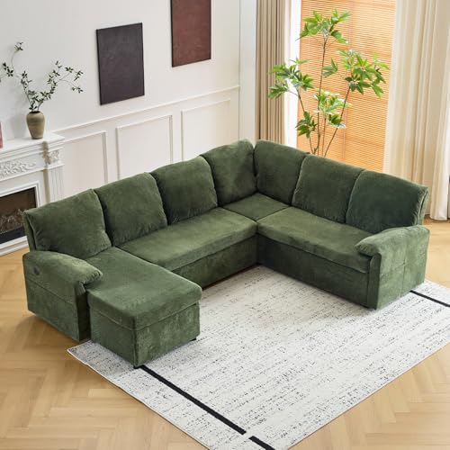 VINGLI Convertible Sofa Bed Couches for Living Room, Sleeper Sofa with Pull Out Couch Bed, Cloud-Like Plush Fleece U-Shape Sectional Couch with Storage Chaise, USB Charging, Side Pockets
