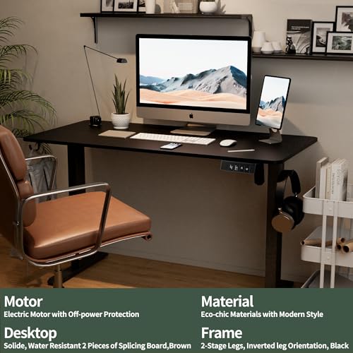 TIQLAB Standing Desk 47 x 24 inch, Electric Height Adjustable Desk with Splice Board, Stand Up Desk, Sit Stand Computer Desk for Home Office, Black Frame/Black Top