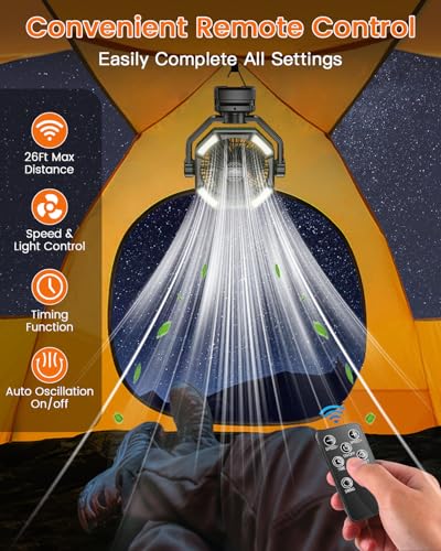 Image of coldSky Camping Fan with Dual Motor, 20000mAh Clip On with Digital Display, 9-Inch Portable Battery Operated with LED Lantern, Tent Fan for Camping with Remote, 5 Speeds, 4 Timing, Outdoor Green