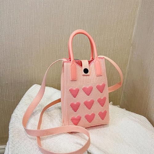 Cell Phone Crossbody Bag for Women Little Crochet Pouch Tote Handbag with Heart Pattern4