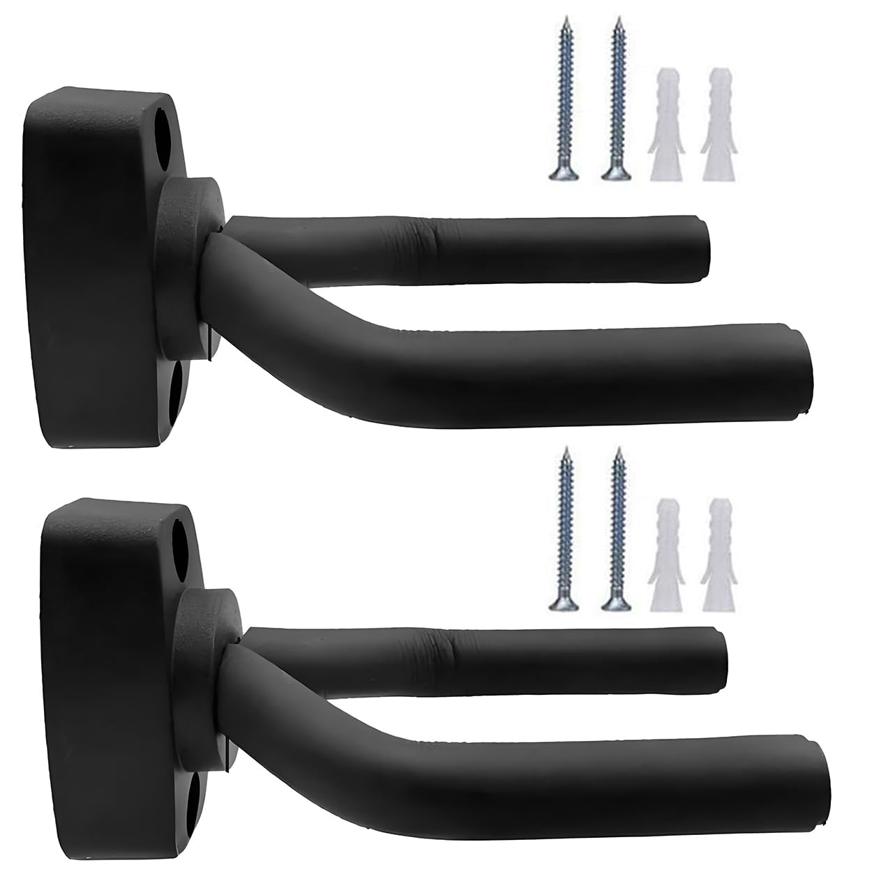 2 Pack Guitar Wall Hanger Stand, Non-Marring Rubber Coated, Adjustable Arms, Black, Modern Style, 2 Hooks, 30 kg Weight Capacity