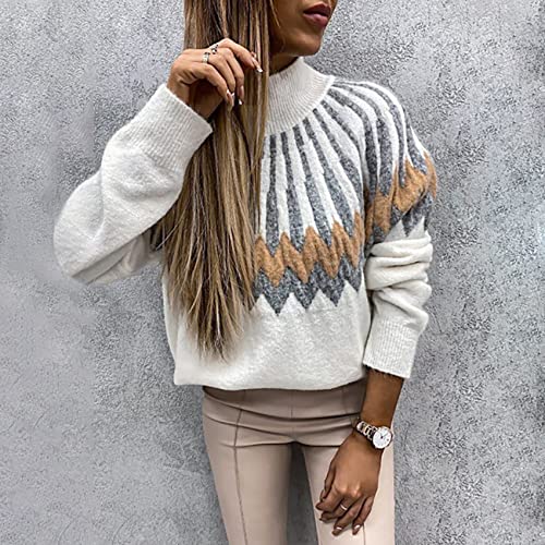 XYJD Herfst en winter casual mode vrouwen hoge hals stiksels afdrukken lange mouwen gebreide trui losse trui vrouwen - Image 4