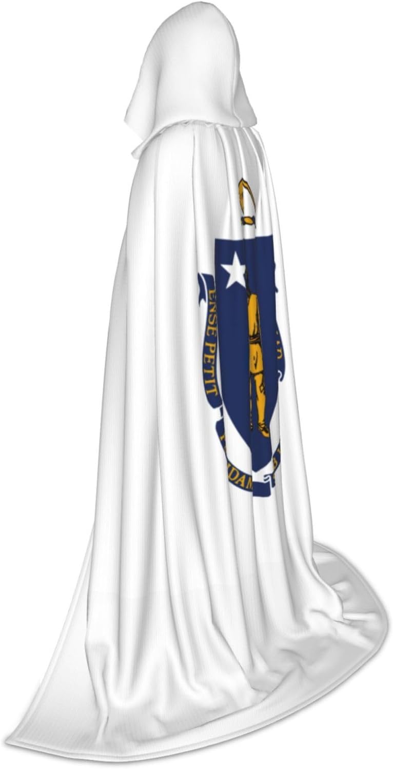 Massachusetts State Flag print Wizard Hooded Robe Medieval Cape Renaissance Cloak for Men Women Halloween Costume