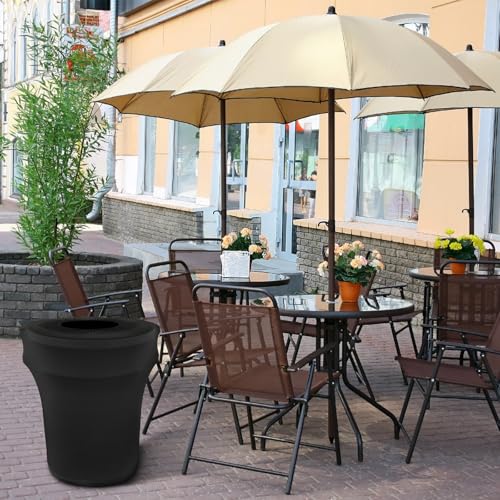 Image of BSTKEY 44 Gallon Stretch Spandex Trash Can Cover, 10 Pack Outdoor Fitted Waste Container Cover Round Garbage Can Covers for Wedding Party Commercial Fundraiser Decor, Without Trash Can (Black)