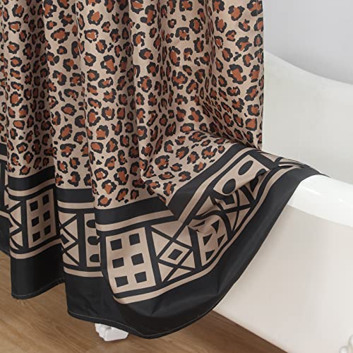 Mvsuta Leopard Brown Vintage Polyester Waterproof Fabric Stall Shower Curtain,Tan Wild Printed Black Farmhouse Bathroom Curtains,Small 54" W X 72" L #TOP5
