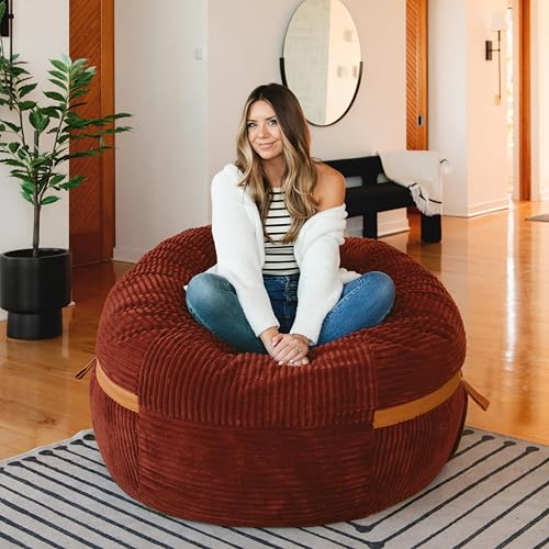 Image of Big Joe Fuf 5Ft Oversized Foam Bean Bag Chair with Removable Cover for Kids, Teens, Adults, Deep Terracotta, Corded Plush, 5 Foot Large Reading and Gaming Seat