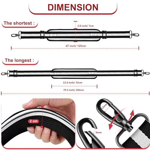 Image of ZINZ 79.5 inch Universal Bag Strap with Ultra-Thick Fixed Breathable Pad Adjustable Heavy-Duty Shoulder Strap for Laptop Crossbody Luggage Gym Camera Bag and More -TW01B03