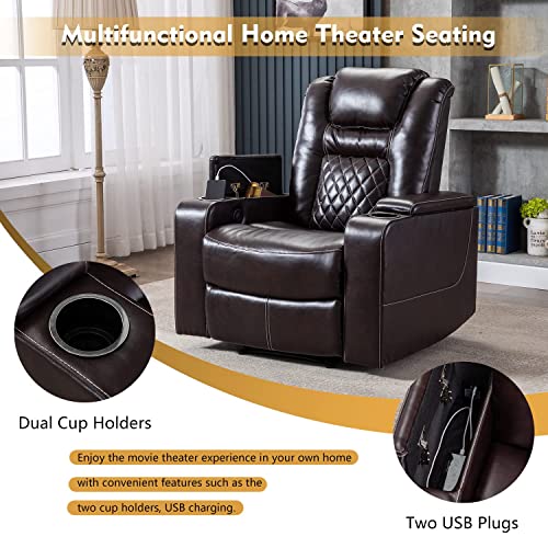 Canmov Electric Power Recliner Chair With Usb Ports And Cup Holders, Breathable Leather Home Theater Seating With Hidden Arm Storage (Brown) #TOP3